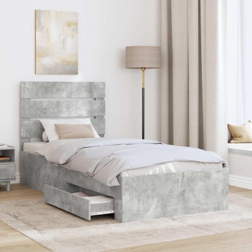 Sengestel med opbevaring beton grå og sølv 70 x 190 cm