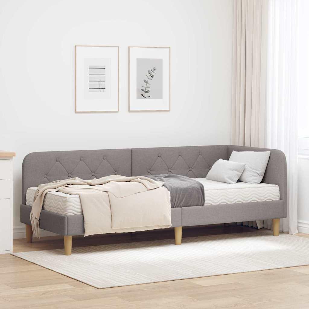 Hjørnesengramme med madras Gråbrun 80 x 200 cm Stof billede