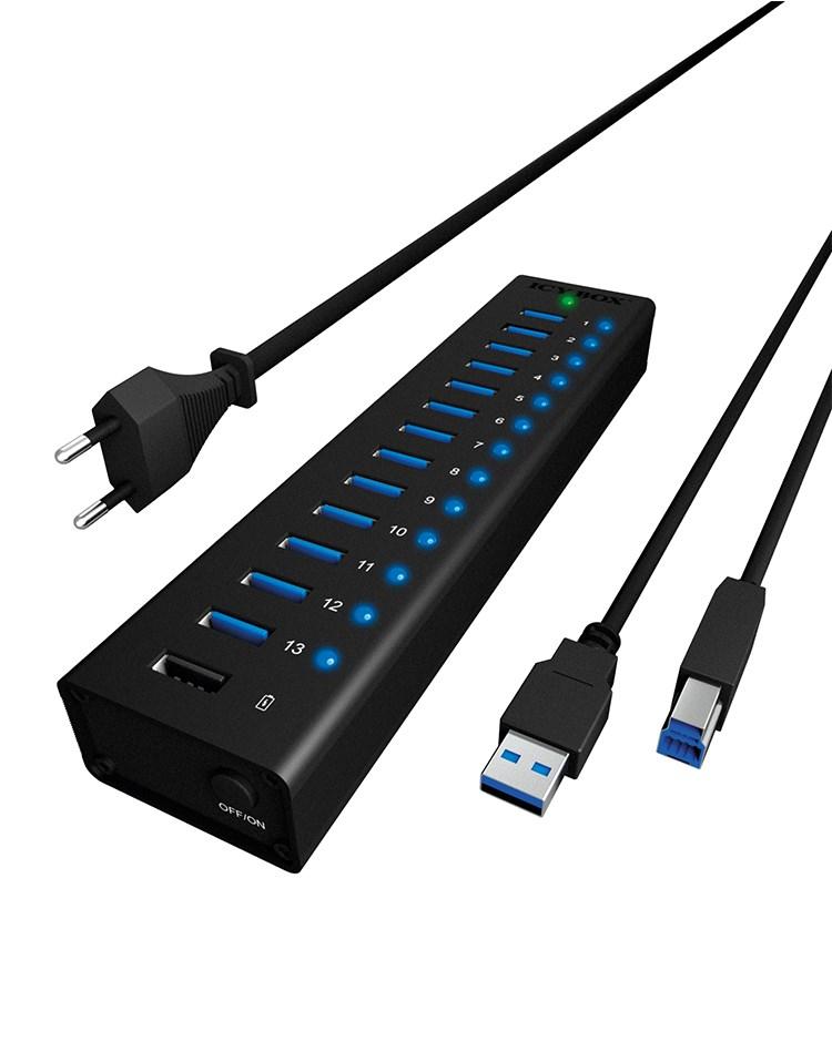 USB-hub 13 porte med opladningsport – RAIDSONIC Icy Box IB-AC6113 billede