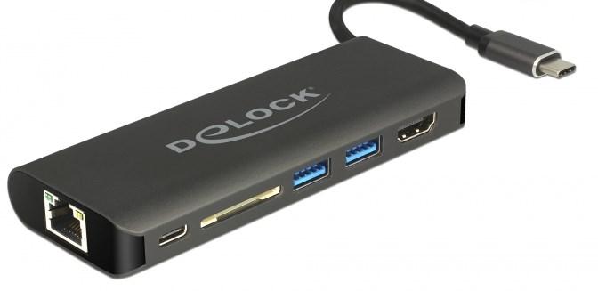 USB-C dock - DeLOCK 87721 multiport hub, sort billede