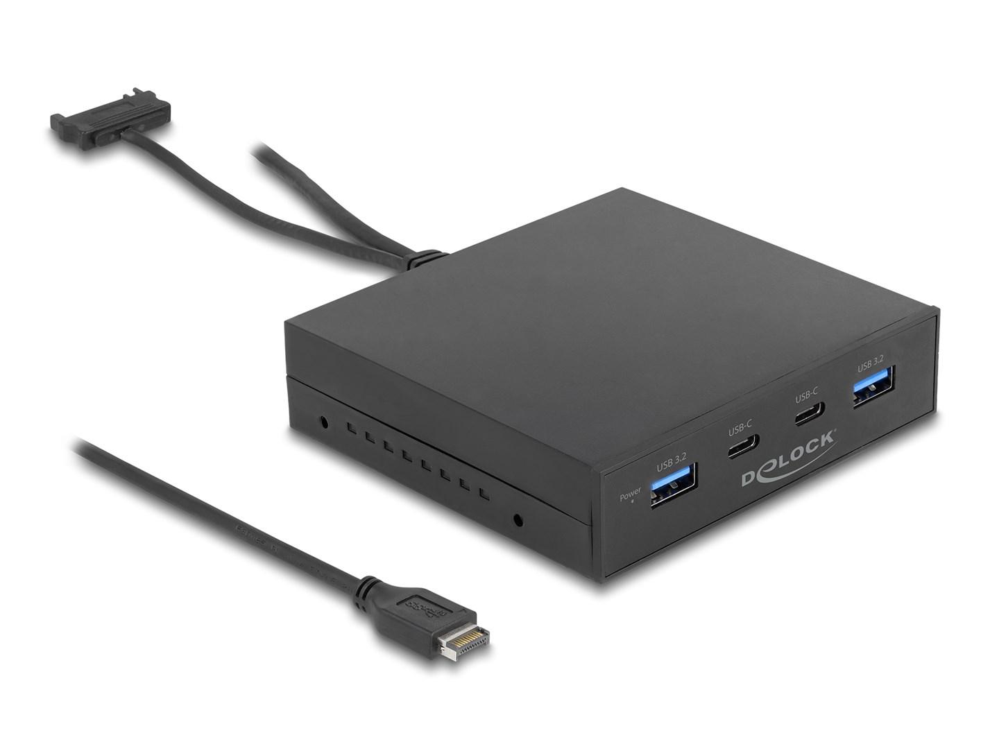 USB hub frontpanel 3,5″ - DELOCK USB 3.2 Gen 2 med 2x USB‑C + 2x USB‑A billede