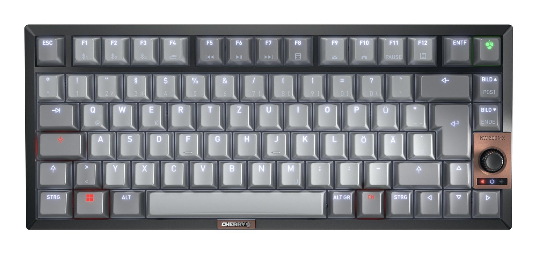 Tastatur Cherry KW 300 MX – 75% mekanisk, USB/Bluetooth, QWERTZ (tysk), sort/kobber/grå billede