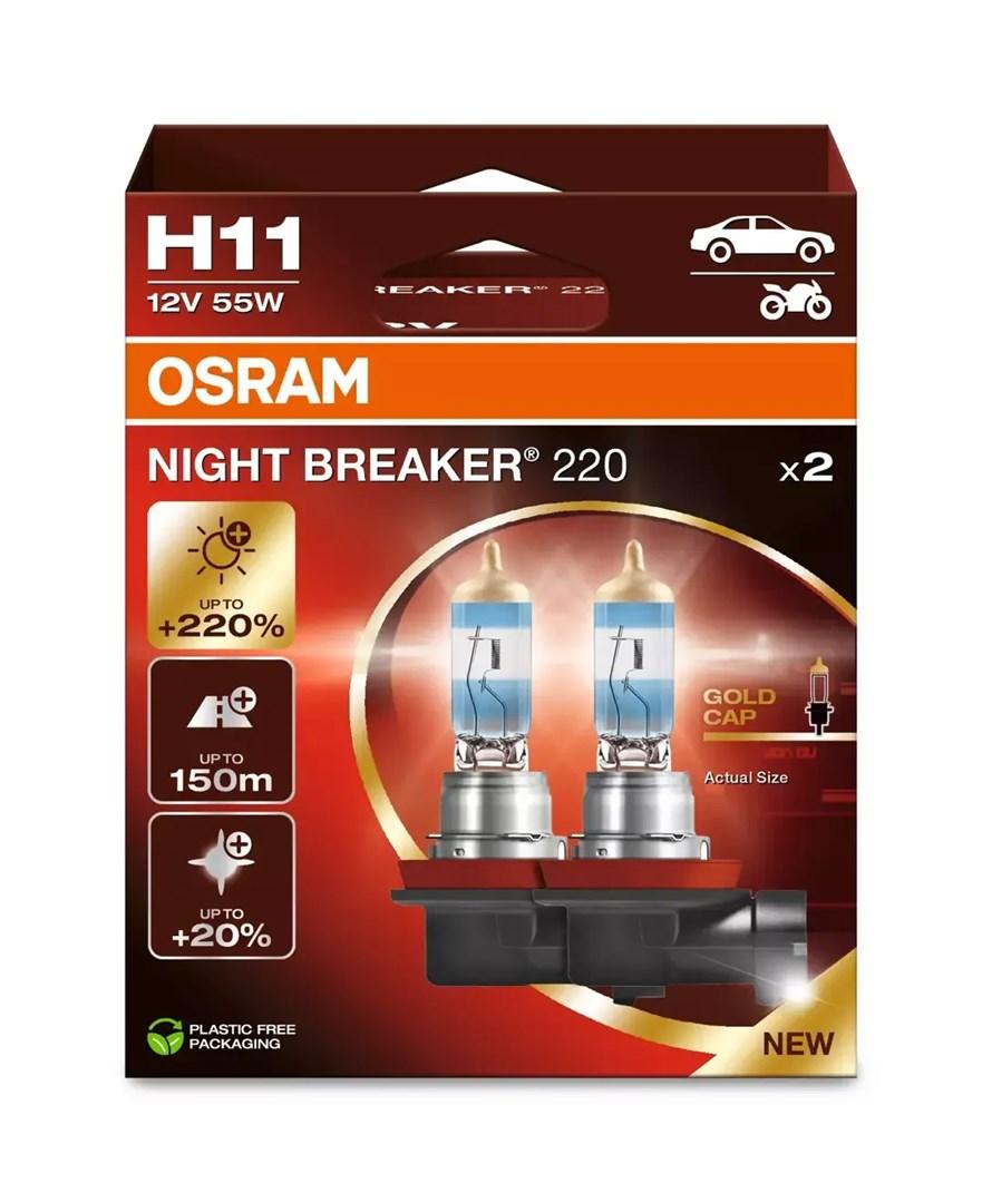 OSRAM Night Breaker 220 H11 12 V 55 W bilpærer 2 stk. - PGJ19-2, 3700 K