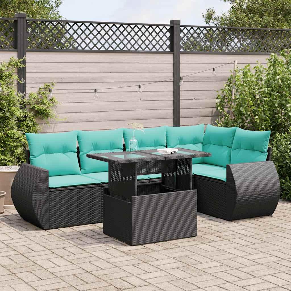 Sofasæt til haven 6 dele med hynder polyrattan akacietræ sort billede