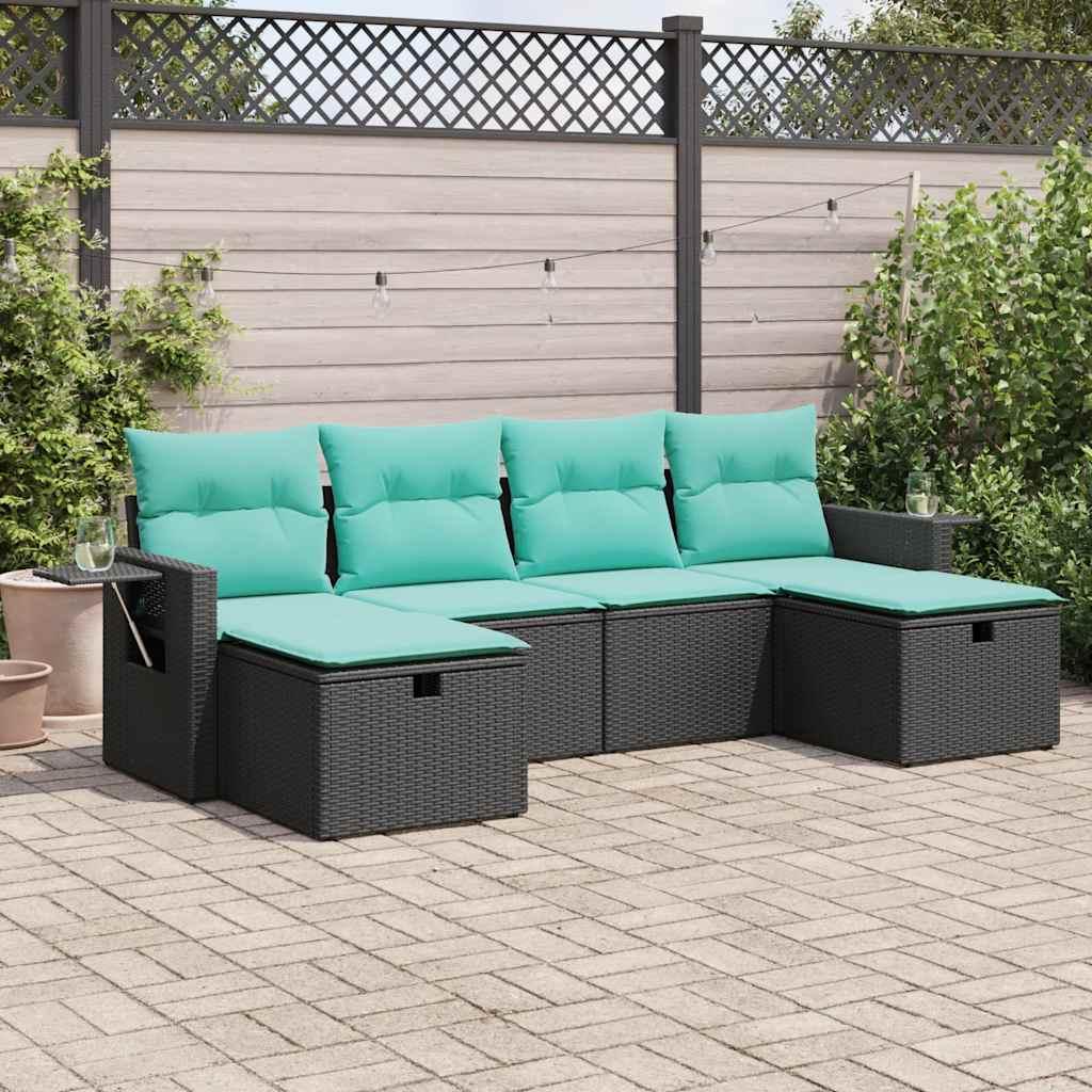 Sofasæt til haven 6 dele med hynder polyrattan sort billede