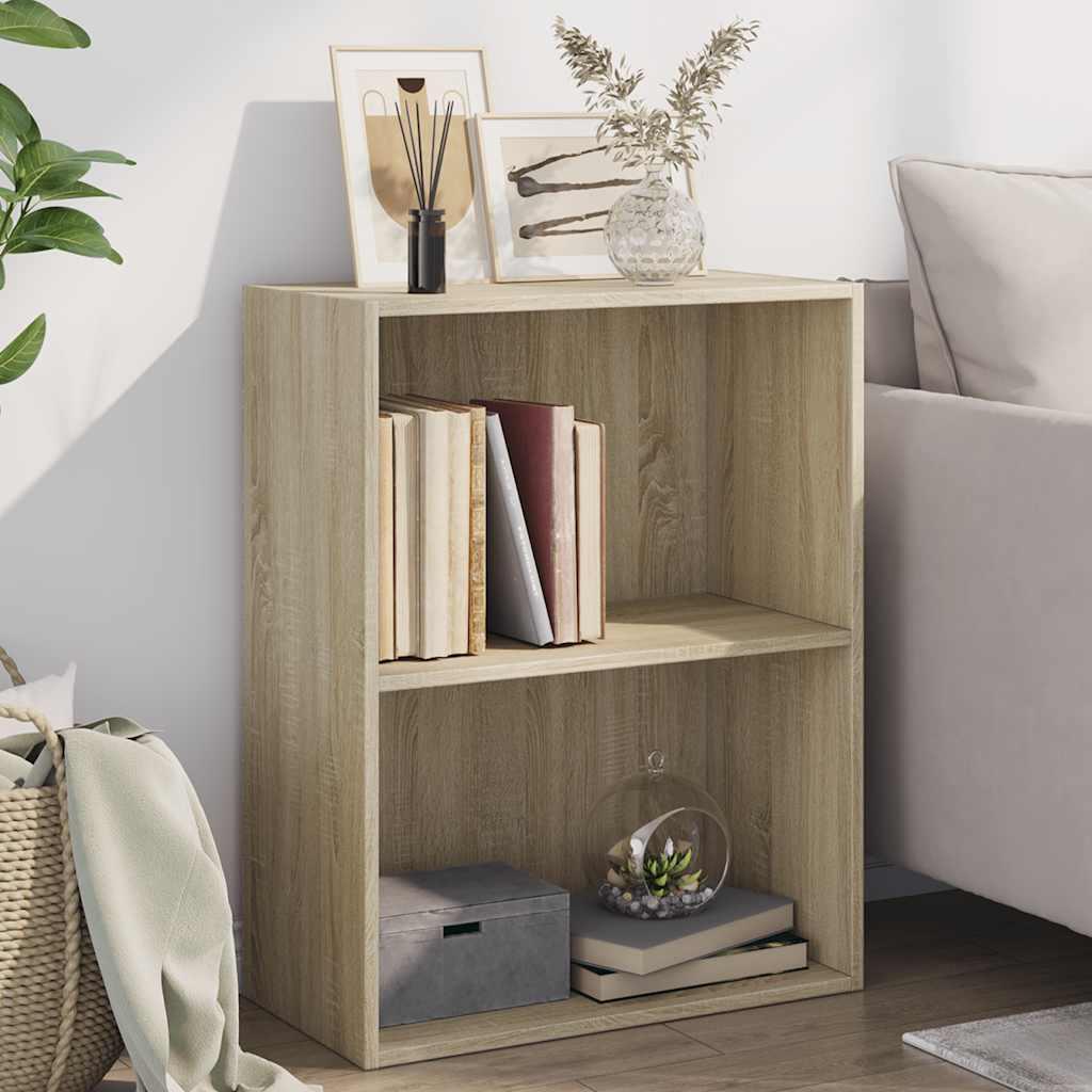 Bogreol med 2 hylder 60x30x76,5 cm konstrueret træ sonoma-eg billede