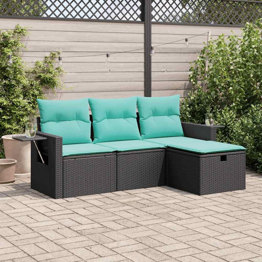 Sofasæt til haven 4 dele med hynder polyrattan sort billede
