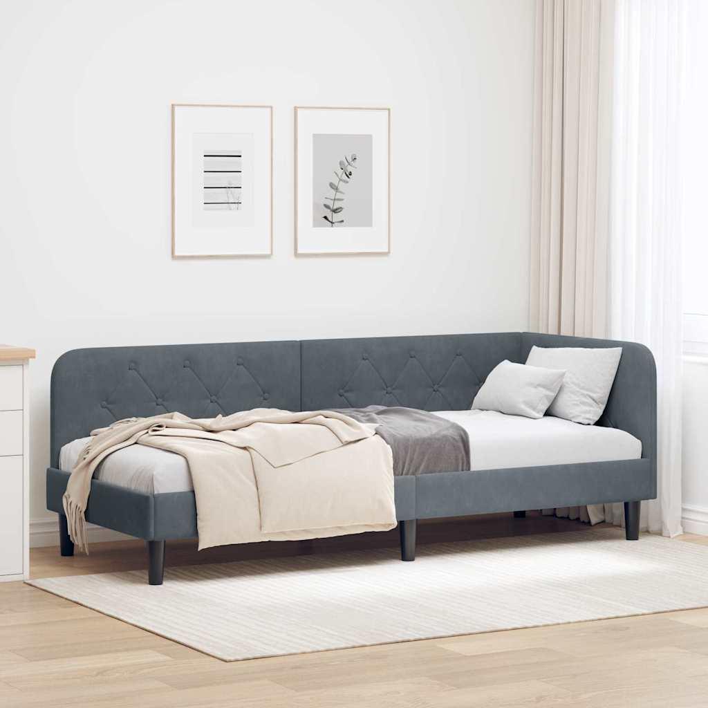 Hjørnesengramme med hovedgærde Mørkegrå 80 x 200 cm Fløjl billede