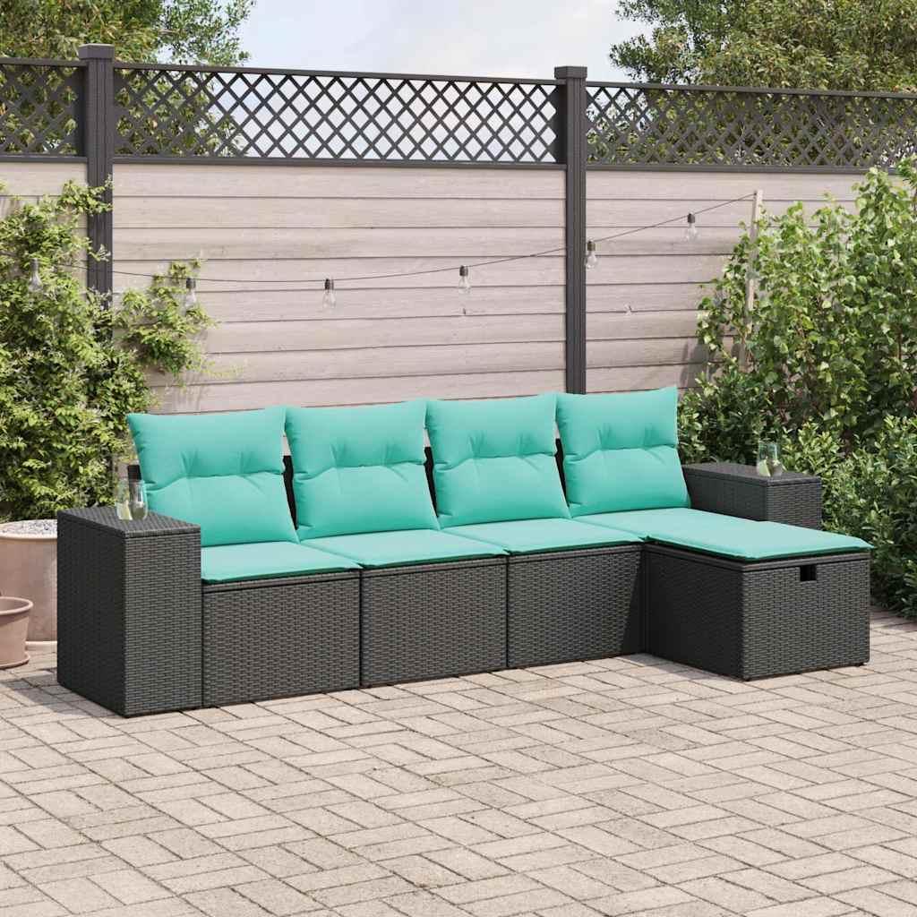 Sofasæt til haven 5 dele med hynder polyrattan sort billede