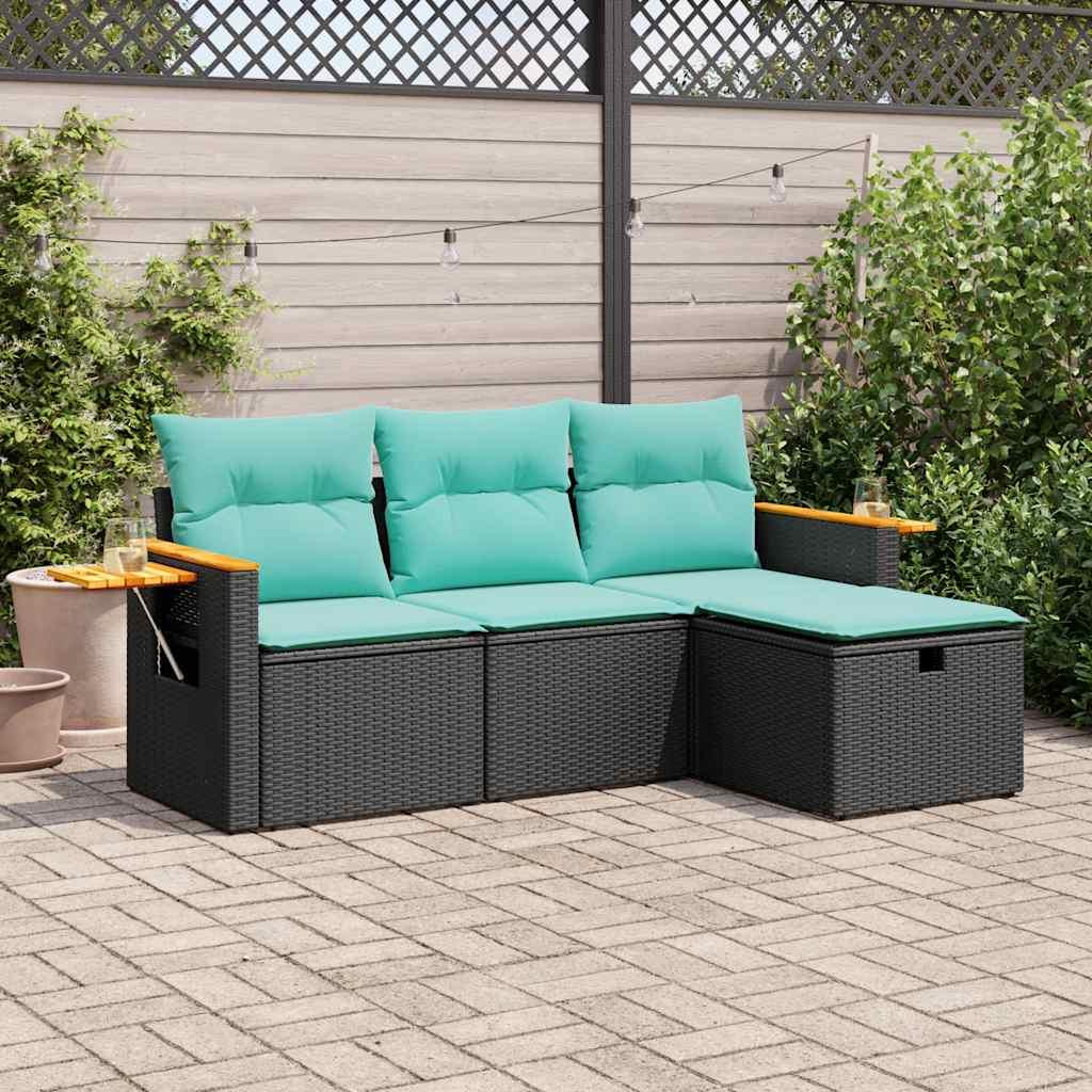 Sofasæt til haven 4 dele med hynder polyrattan sort billede