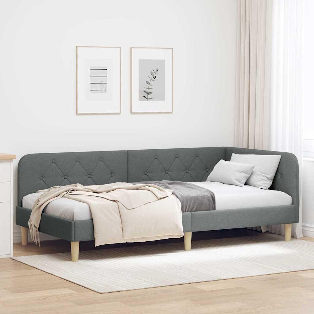 Hjørnesengramme med hovedgærde Mørkegrå 100 x 200 cm Stof billede