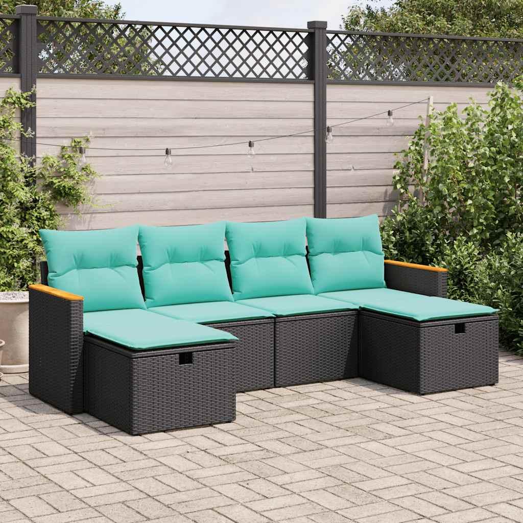 Sofasæt til haven 6 dele med hynder polyrattan sort billede