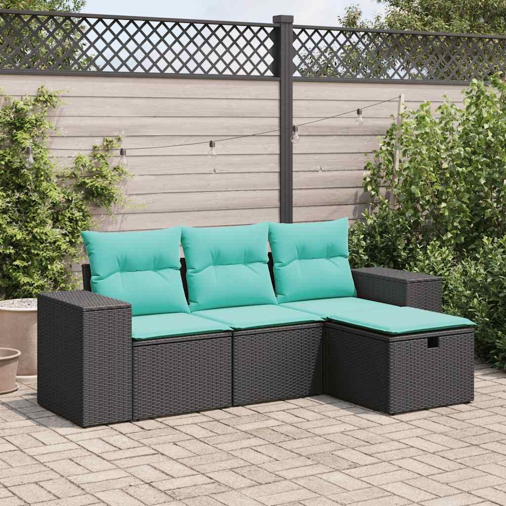 Sofasæt til haven 4 dele med hynder polyrattan sort billede