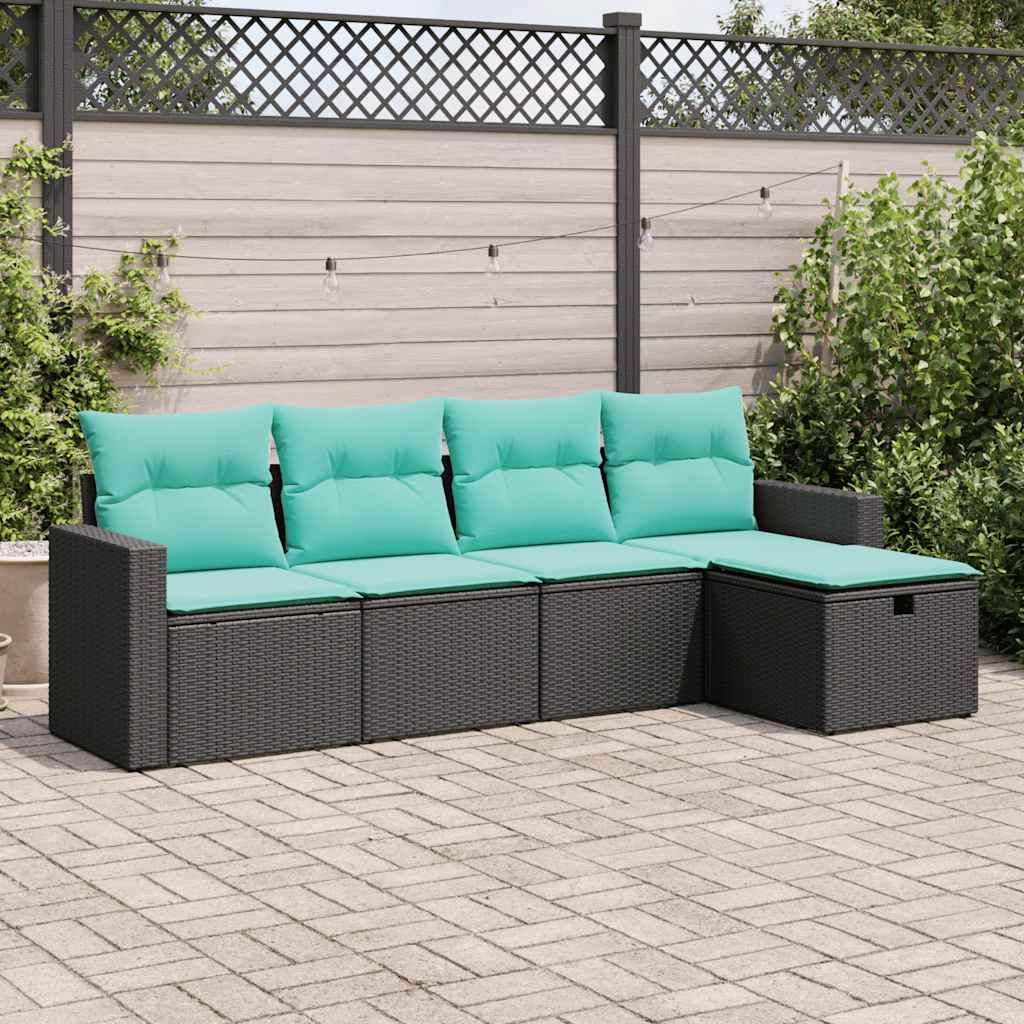 Sofasæt til haven 5 dele med hynder polyrattan sort billede