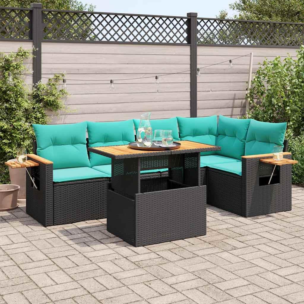 Sofasæt til haven 6 dele med hynder polyrattan akacietræ sort billede