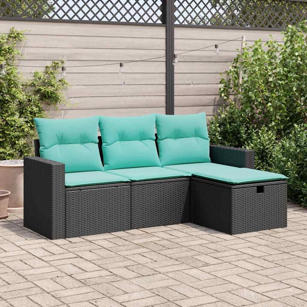 Sofasæt til haven 4 dele med hynder polyrattan sort billede