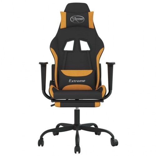 Gamingstol med massage og fodstøtte - stof, sort/orange