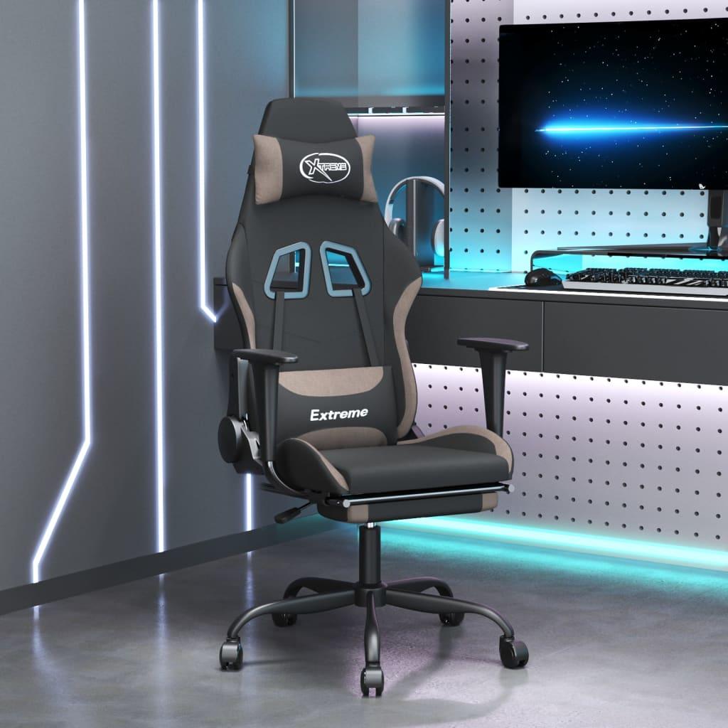 Gamingstol med massagefunktion + fodstøtte stof sort og gråbrun billede