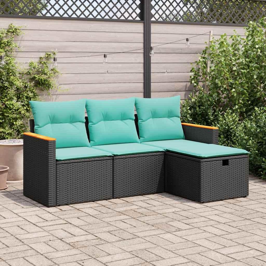 Sofasæt til haven 4 dele med hynder polyrattan sort billede