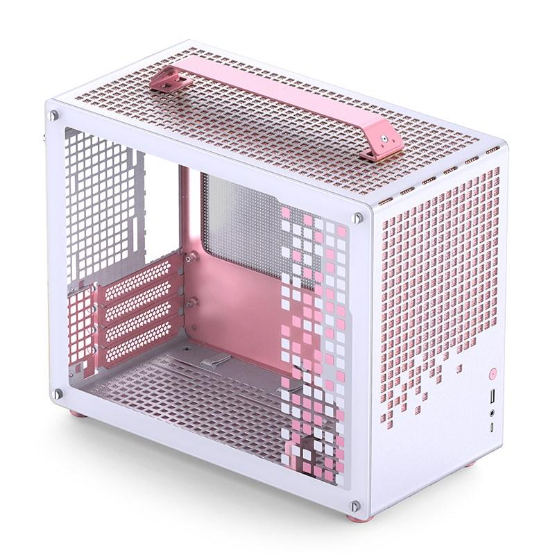 PC kabinet micro ATX JONSPLUS Z20 med bærehåndtag – hvid/lyserød billede