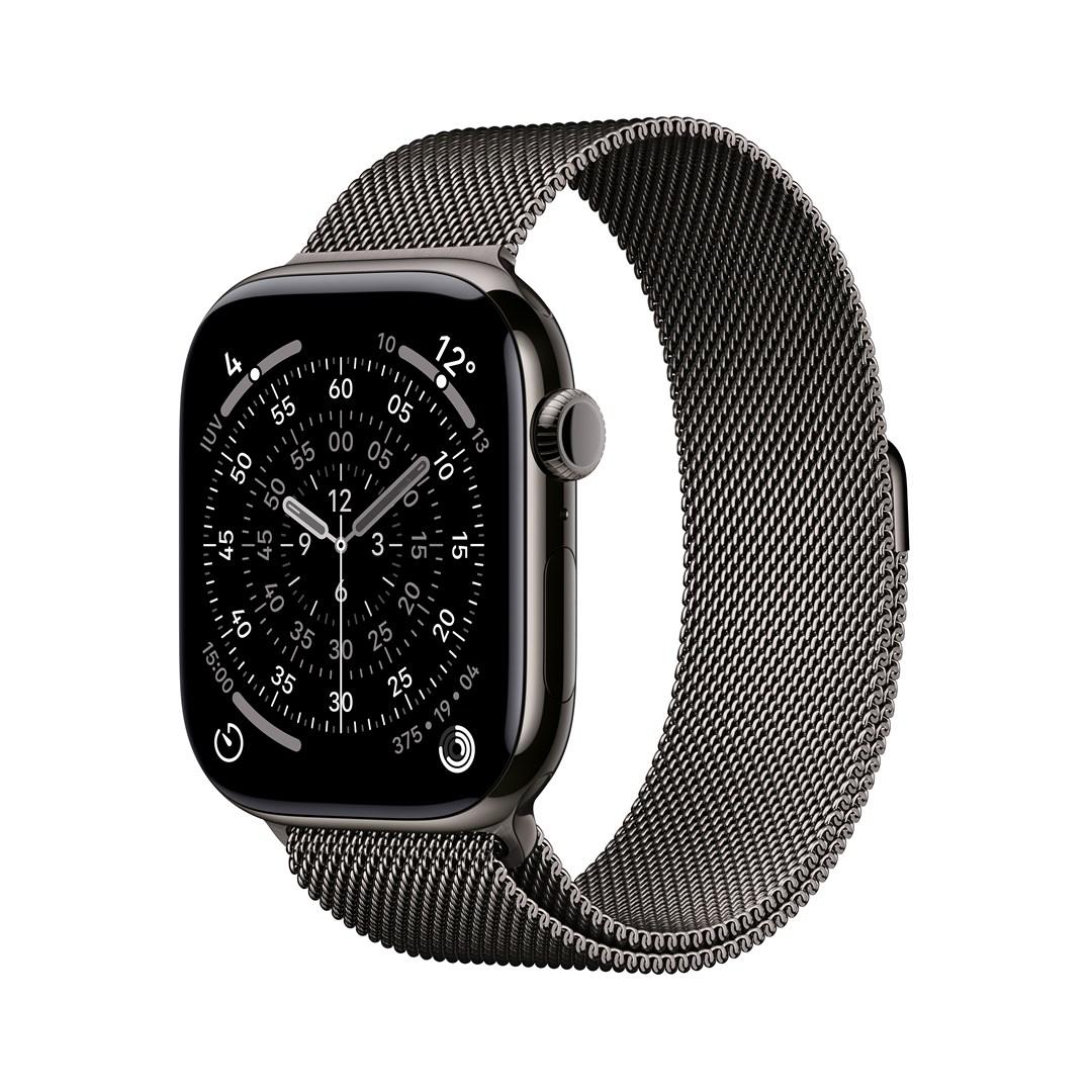 Smartwatch Apple Watch Series 11 GPS + Cellular 46 mm – Slate titanium urkasse med Slate Milanese Loop (S/M) billede