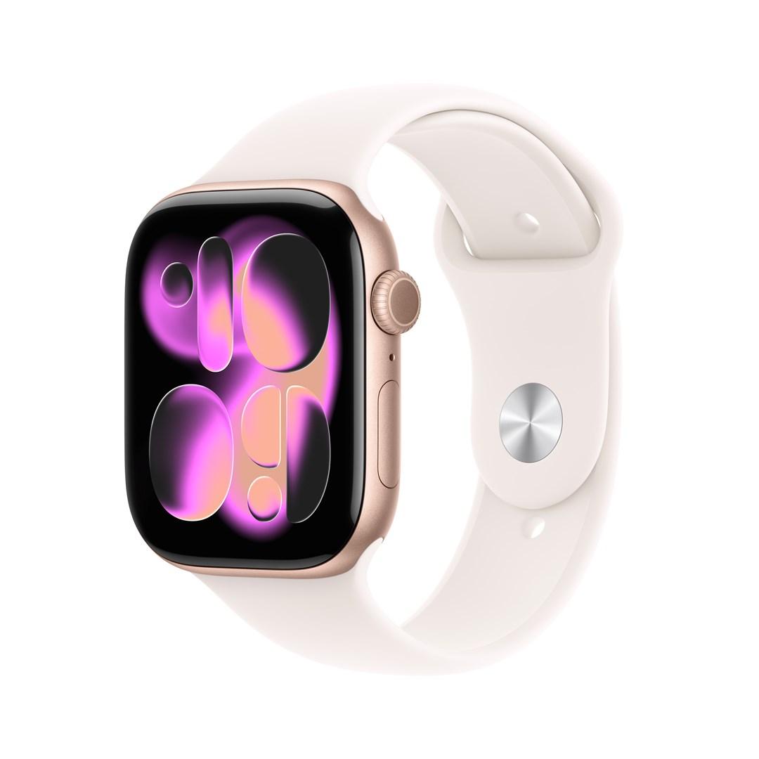 Smartwatch Apple Watch Series 11 GPS 46 mm – rosaguldfarvet aluminium med Light Blush sportsrem (M/L) billede
