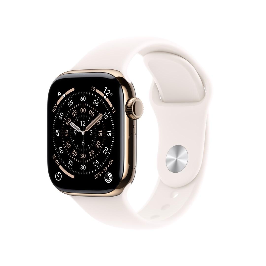 Smartwatch Apple Watch Series 11 GPS + Cellular 46 mm – guld titanium med Light Blush Sport Band (M/L) billede