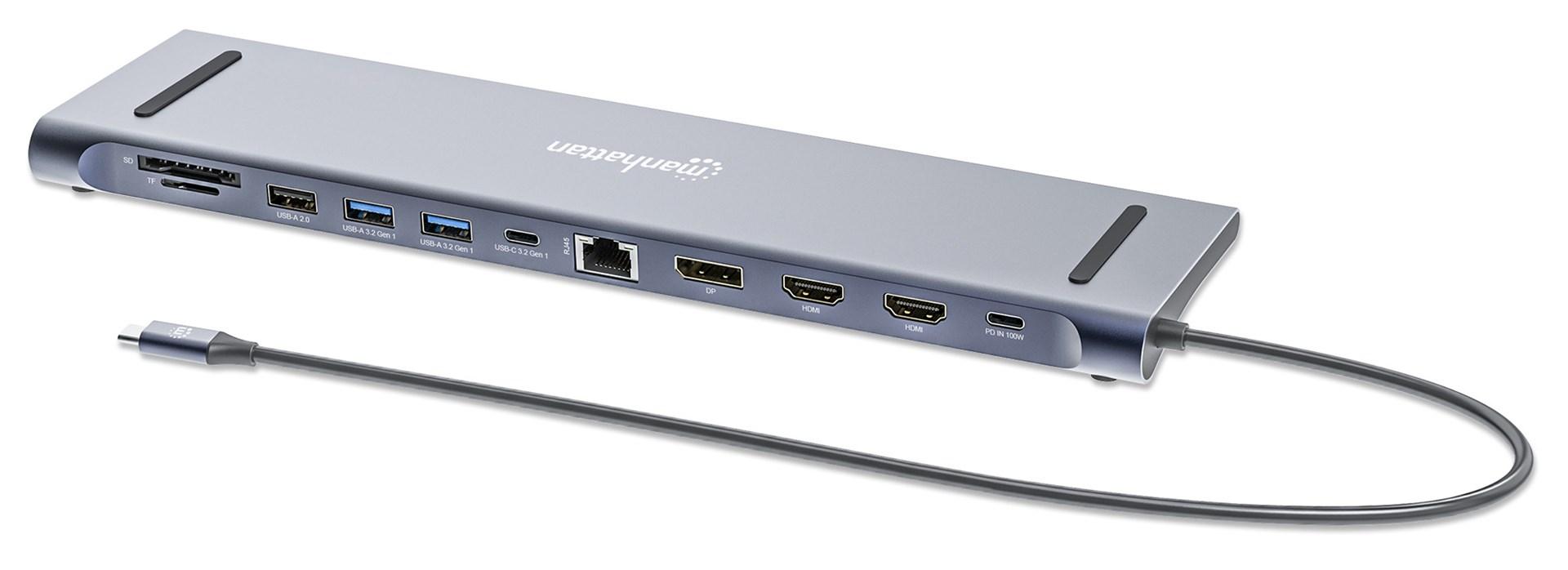 USB-C dockingstation 12‑i‑1 4K HDMI/DP med USB‑A – Manhattan billede