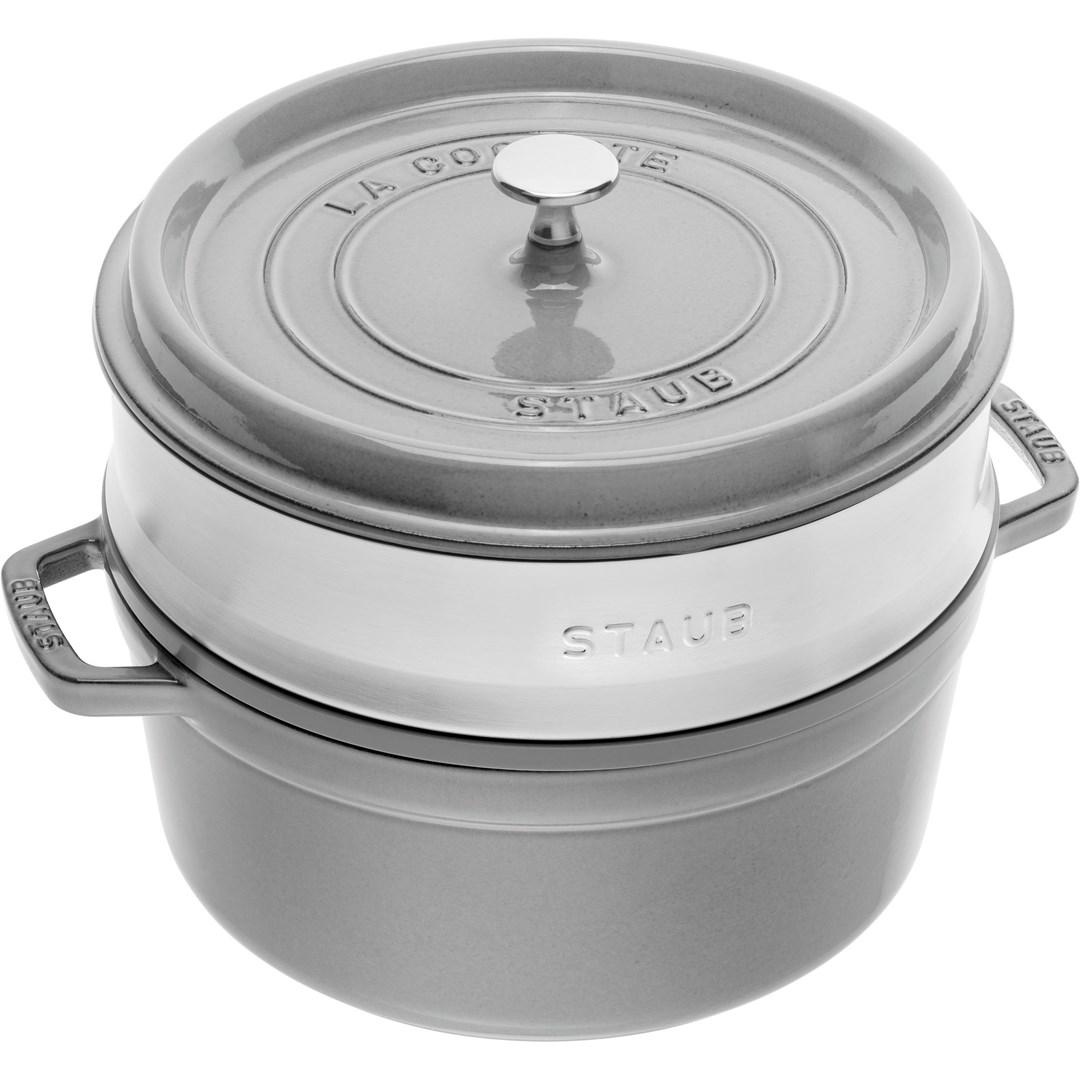 Gryde i støbejern STAUB La Cocotte rund med indsats, 3,8 l – grafit billede
