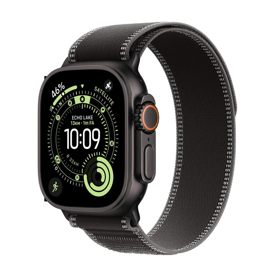 Smartwatch Apple Watch Ultra 3 GPS + Cellular 49 mm – sort titanium med Black/Charcoal Trail Loop (S/M) billede