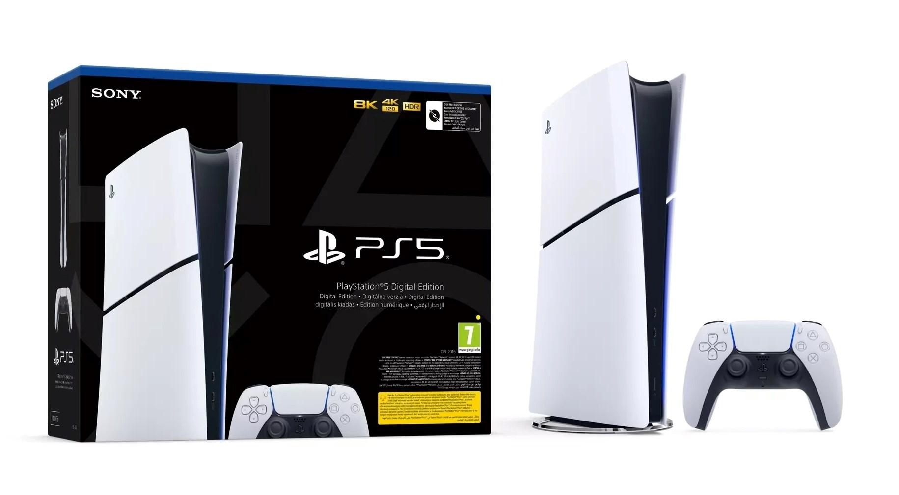 Spillekonsol PlayStation 5 Digital Slim (825 GB) - Sony, sort/hvid