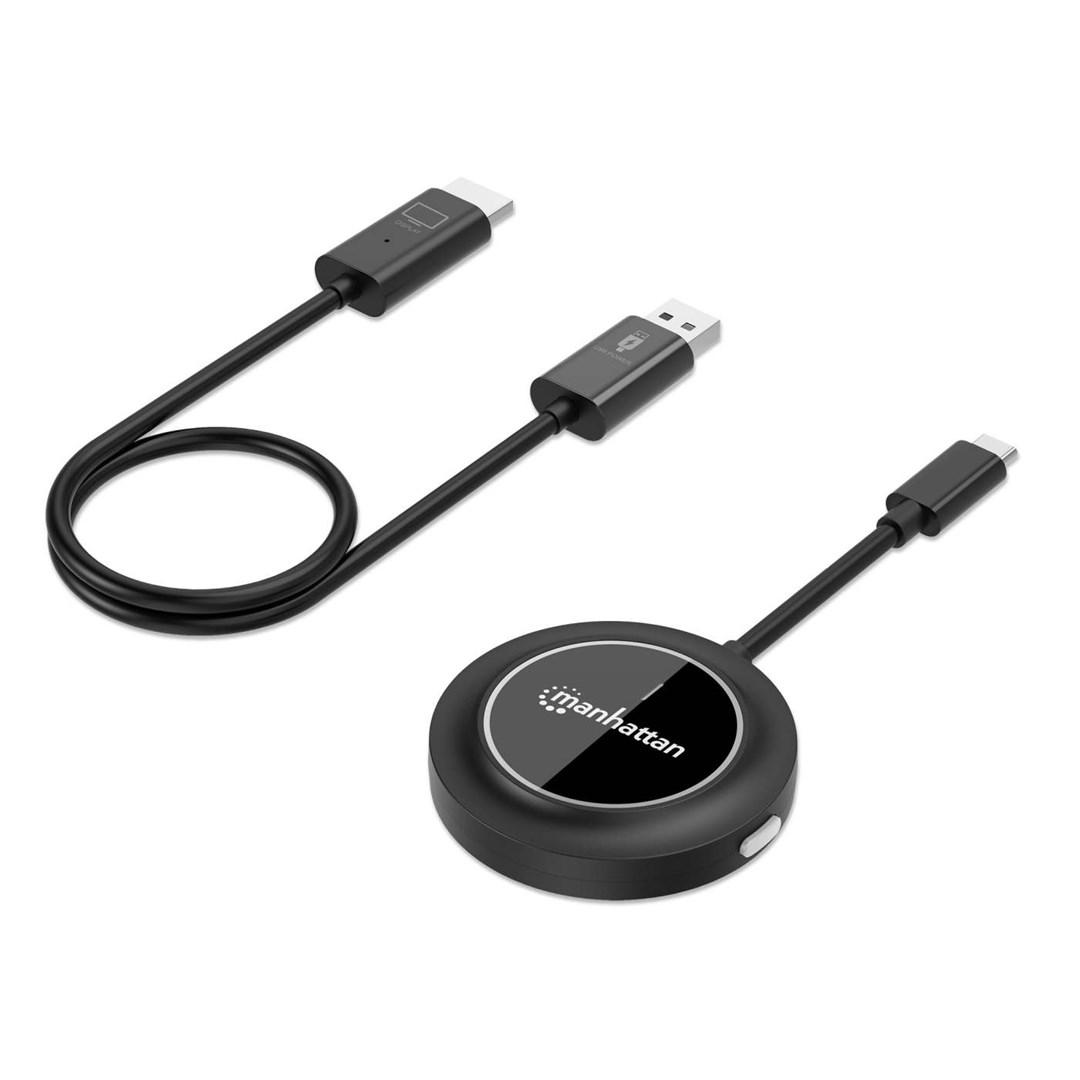 HDMI trådløst præsentationssæt 1080p - Manhattan, modtager + USB-C sender, sort billede