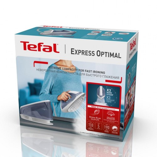 Dampsystem strygejern Tefal Express Optimal SV4110, 2.200 W, 1,2 l – blå/hvid