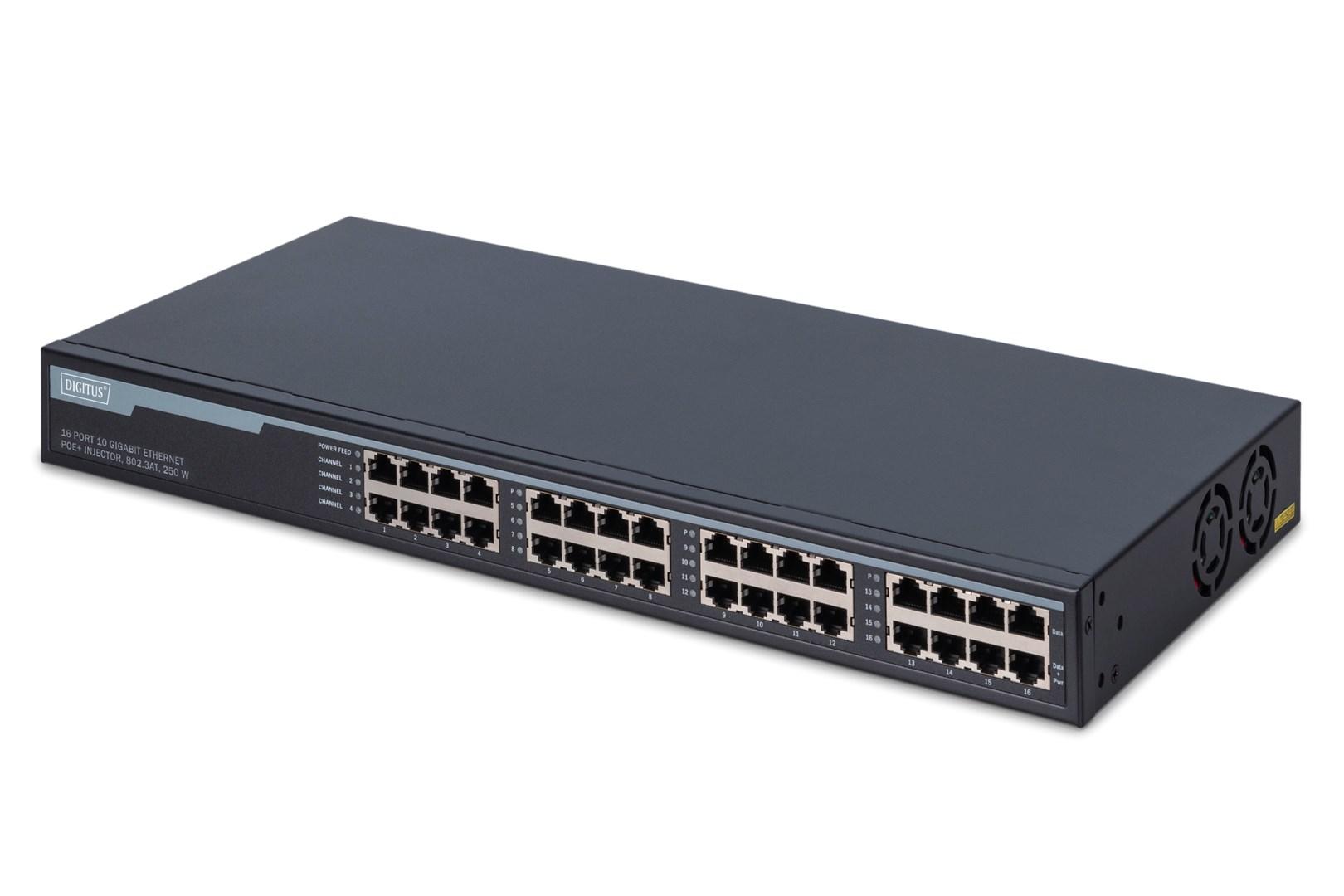 Netværk PoE+ injector 16-port Gigabit - DIGITUS 250 W