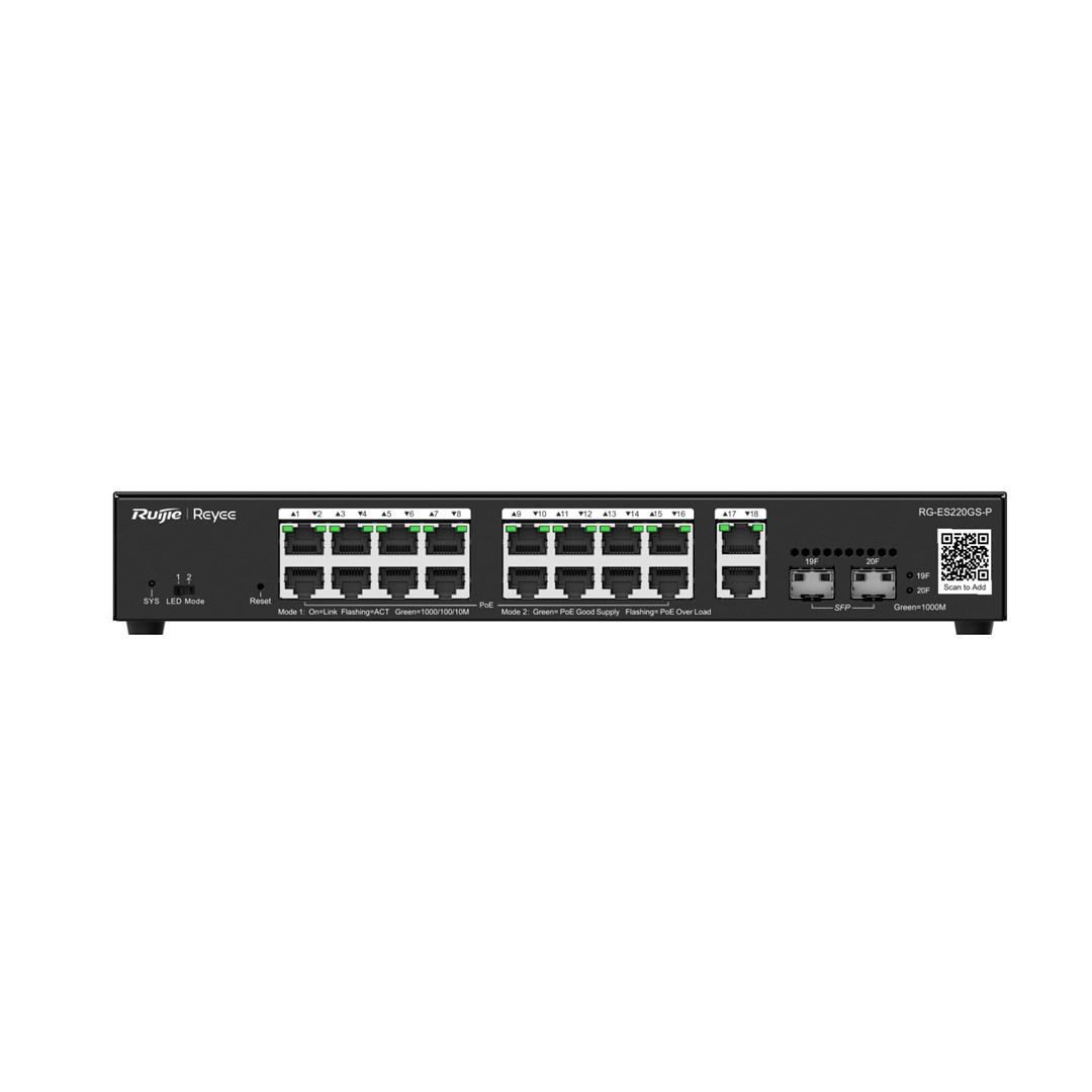 Netværksswitch Ruijie RG-ES220GS-P L2 Managed Gigabit PoE, sort