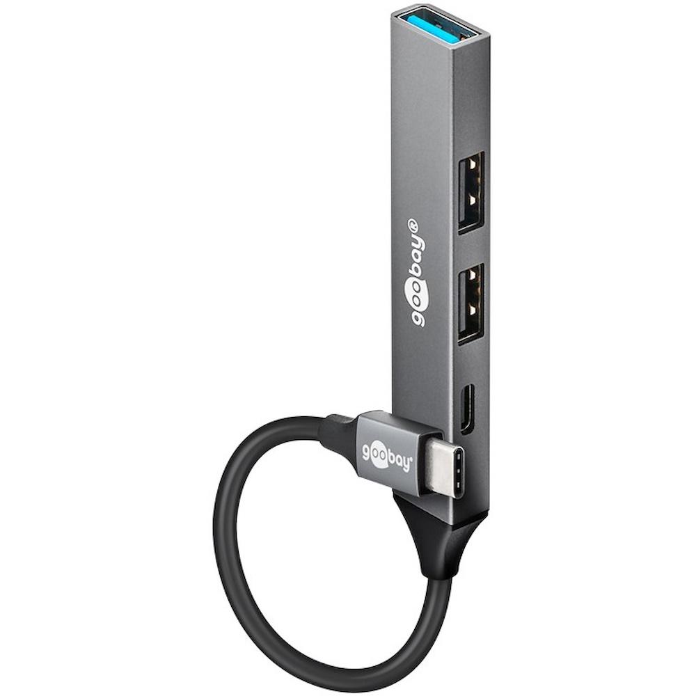 USB-C hub 4-porte - Goobay Slim, lysegrå billede
