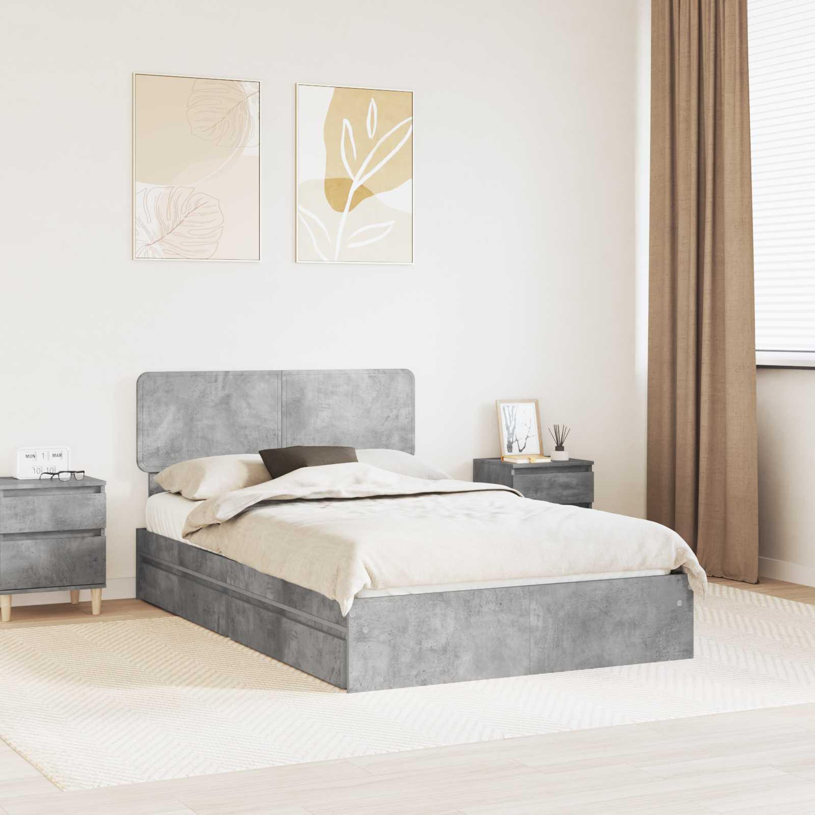Opbevaringsseng Beton Grå 135 x 190 cm Konstrueret træ billede