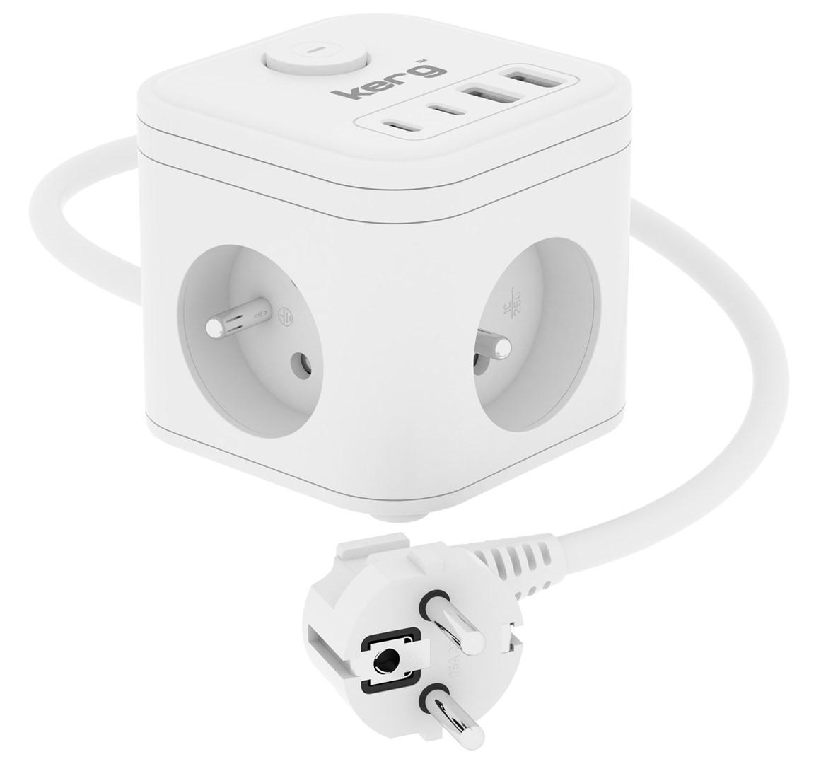 Stikdåse med 3 udtag og USB-A/USB-C - KERG Smart, 1,5 m, 16 A billede