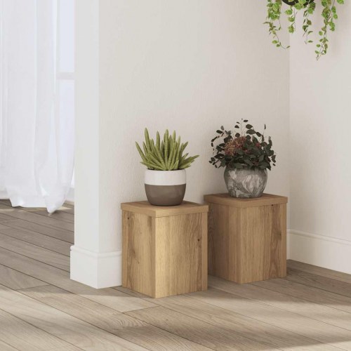 Plantestativer sæt á 2 - 15×15×20 cm i konstrueret træ, egetræsfarve