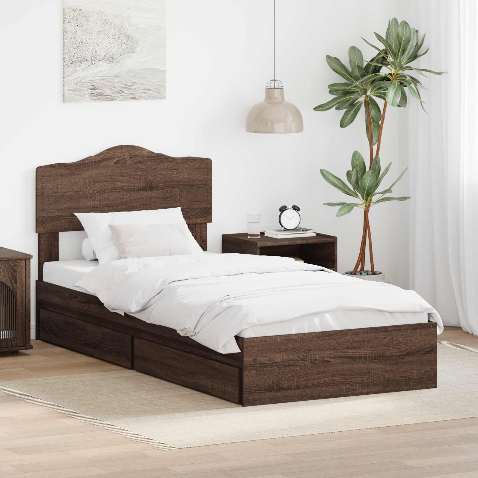 Opbevaringsseng med skuffe Brun eg 75 x 190 cm Konstrueret træ billede