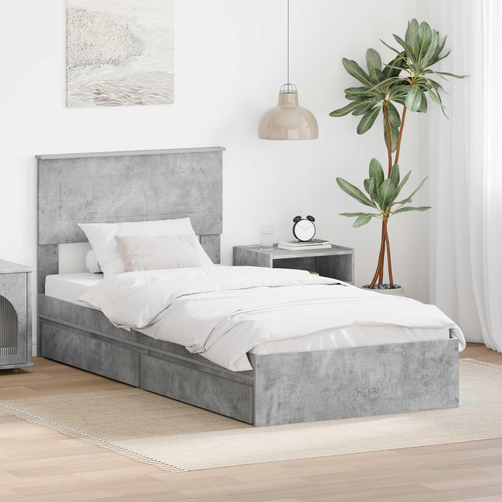 Opbevaringsseng Beton Grå 90 x 190 cm Konstrueret træ billede