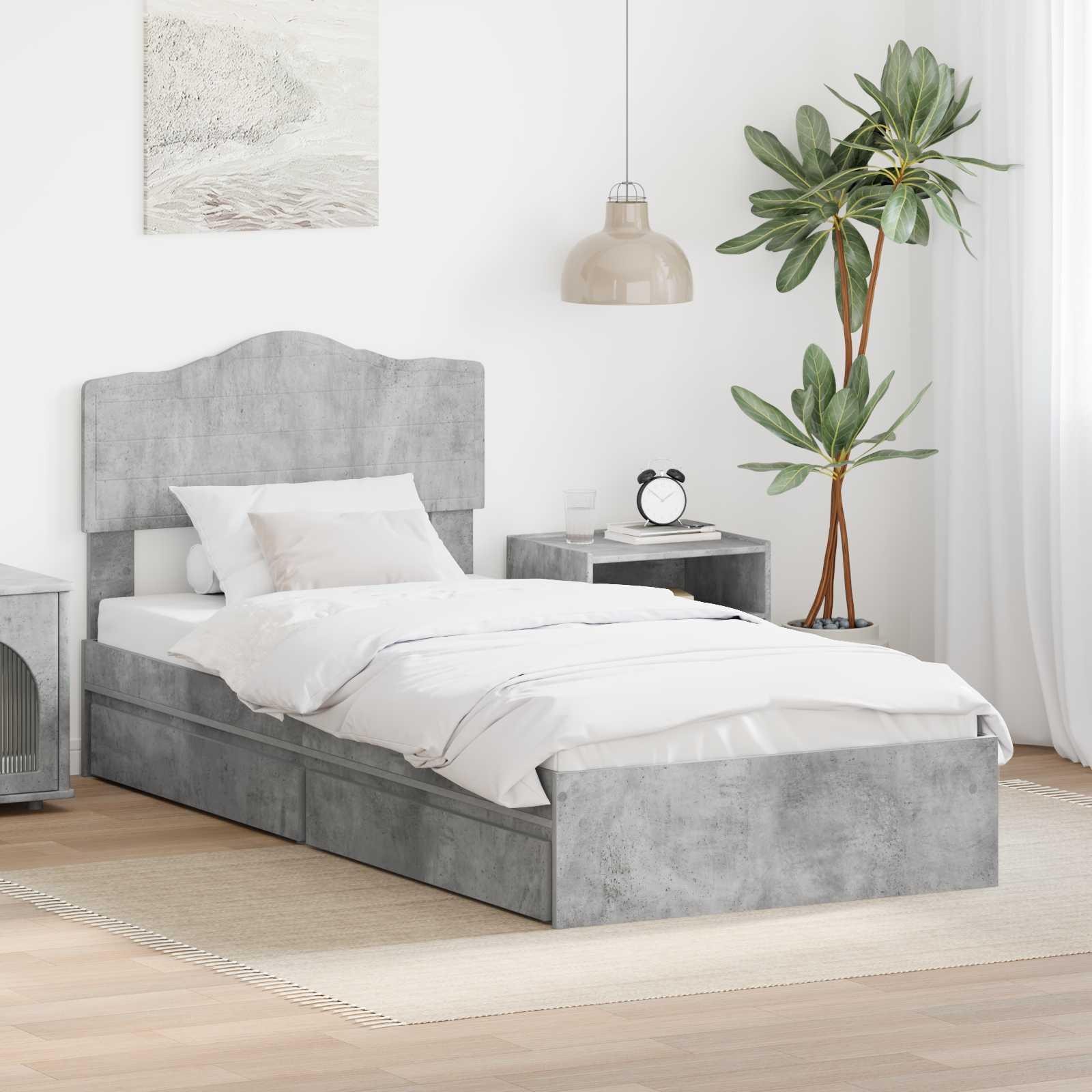 Opbevaringsseng Beton Grå 75 x 190 cm Konstrueret træ billede