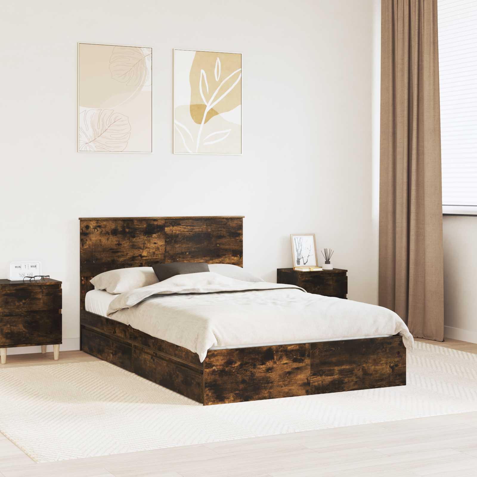 Opbevaringsseng Røget eg 135 x 190 cm Konstrueret træ billede