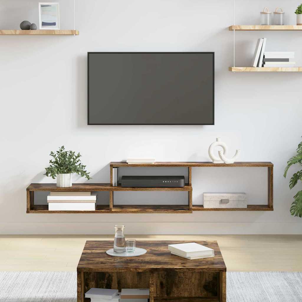 Vægmonteret TV-bord 150 × 25 × 28,5 cm - konstrueret træ billede