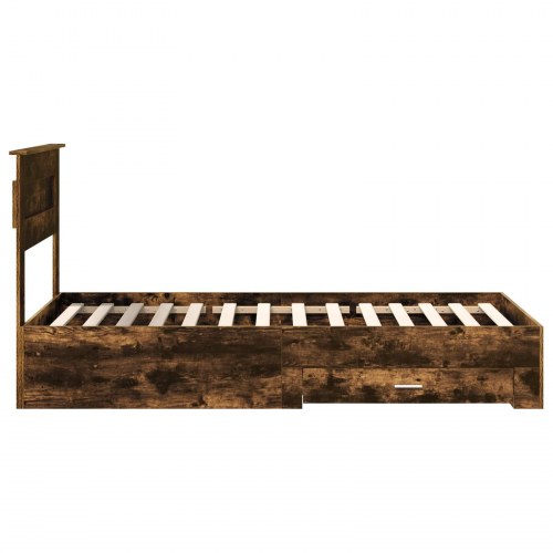 Sengestel med skuffer - røget eg/sølv - 75 x 190 cm