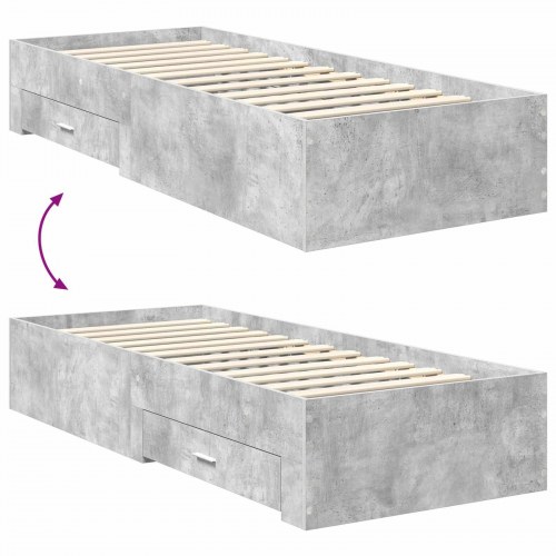 Sengestel med opbevaring 75 x 190 cm - beton grå og sølv