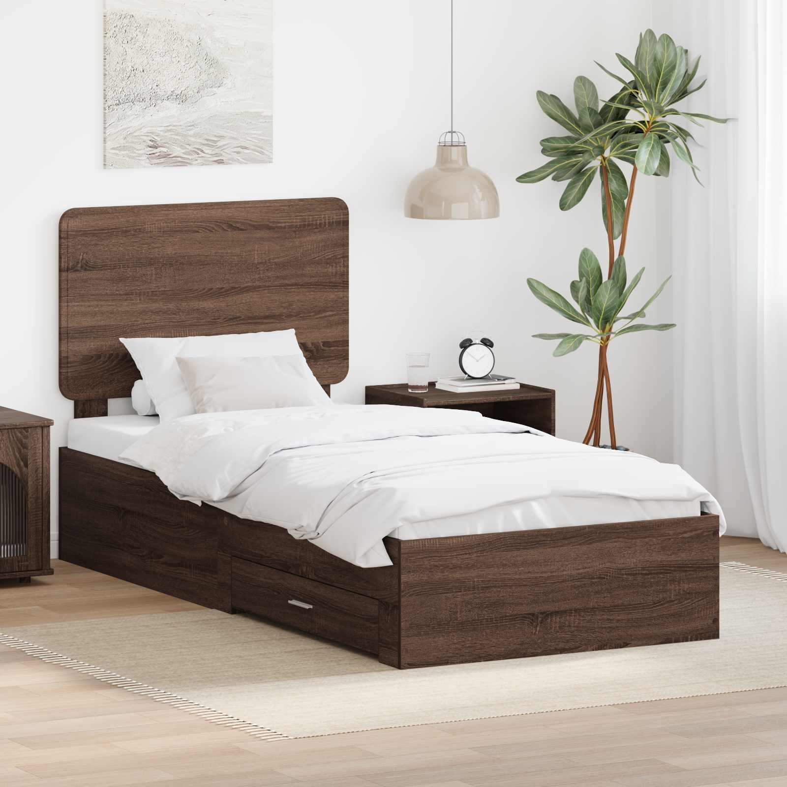 Sengestel med hovedgærde Brun eg 75 x 190 cm Konstrueret træ billede