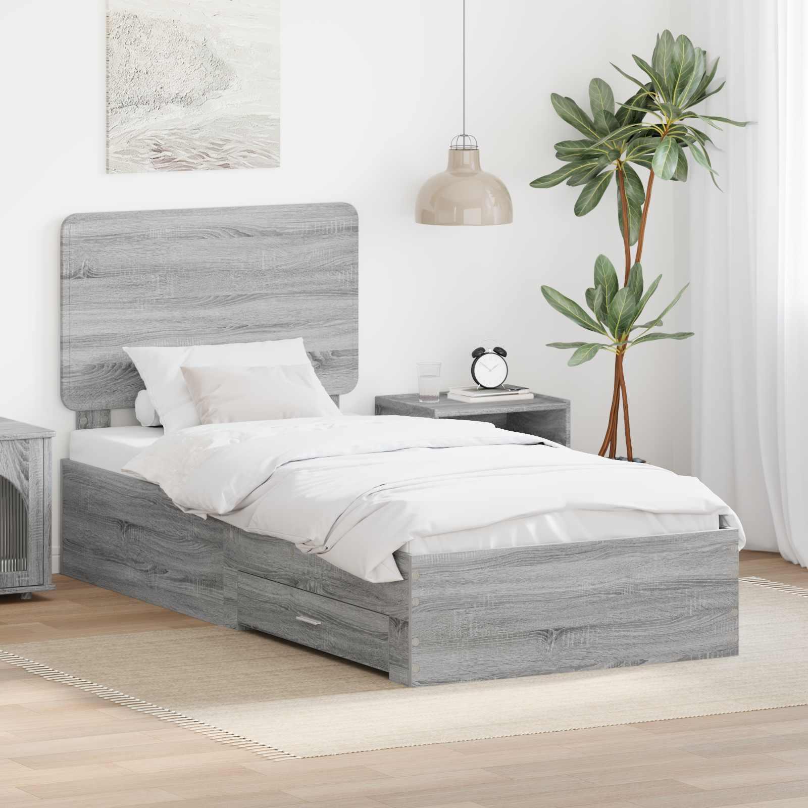 Sengestel med hovedgærde Grå Sonoma 75 x 190 cm Konstrueret træ billede