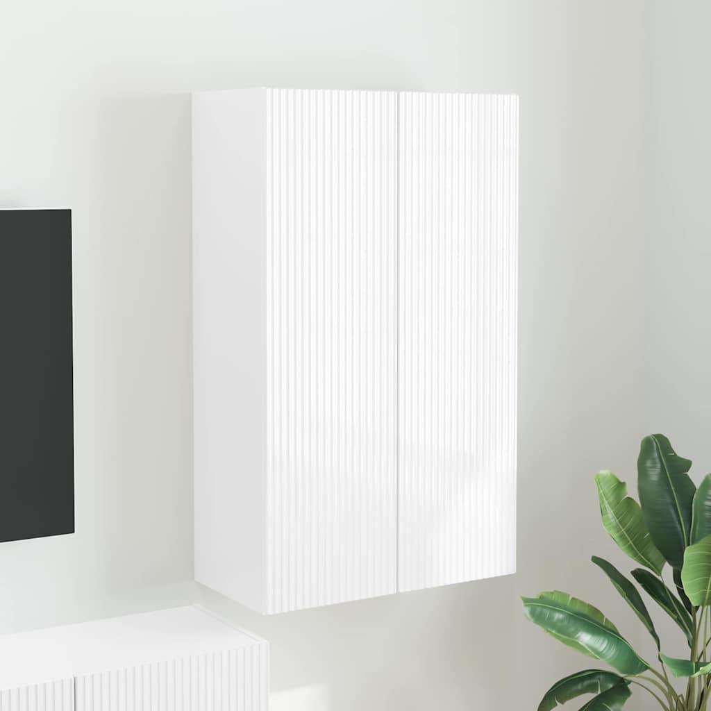 TV vægskab Høj gloss hvid 59,5 x 31 x 100 cm Konstrueret træ billede