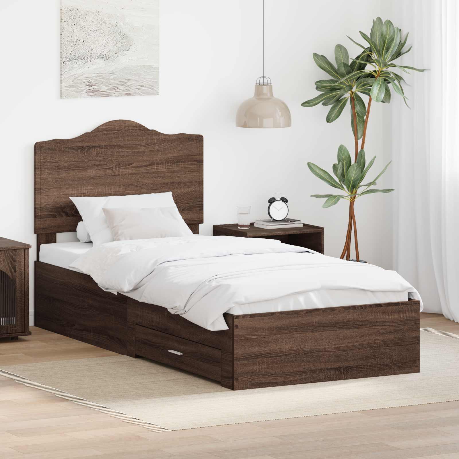 Sengestel med hovedgærde Brun eg 75 x 190 cm Konstrueret træ billede